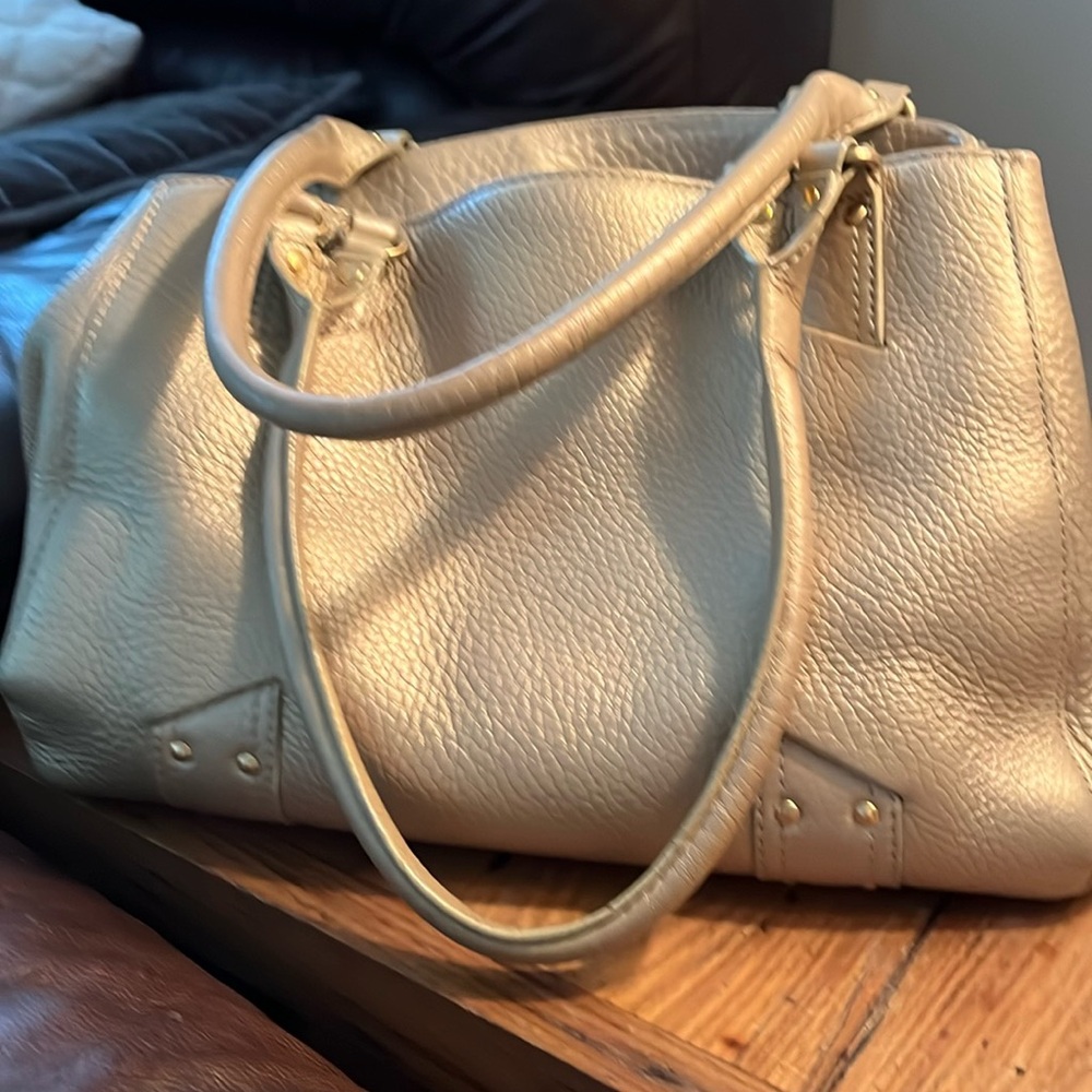 Cole Haan purse 👜 gold with gold hardware. Pink inside. Wear inside and outside